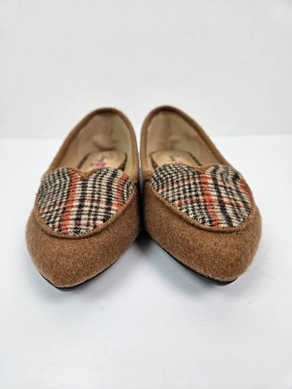 Penny Loves Kenny Nookie Plaid Heart Camel/Tan Pointed Toe Ballet Flat 6
